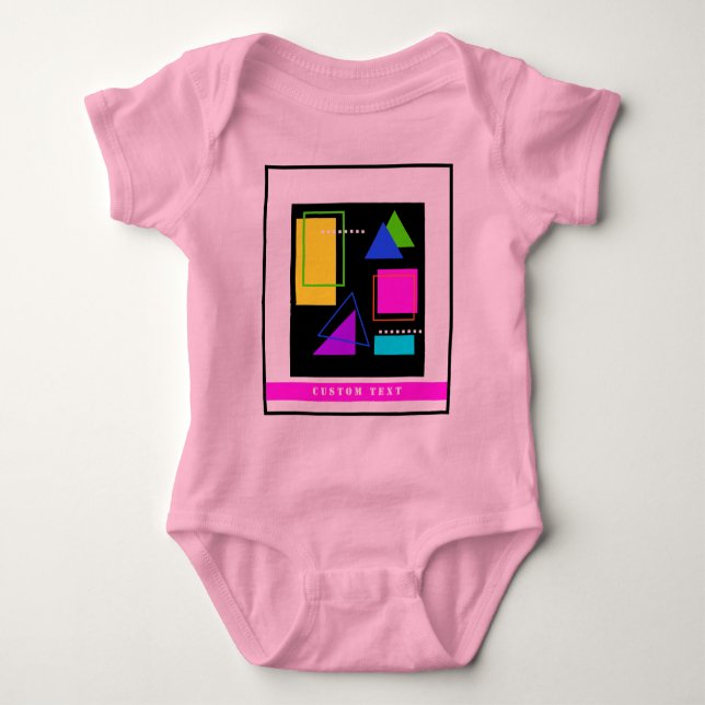 GEOMETRISCHE FORMEN GEMUSTERT NEON RETRO 80'S FASH BABY STRAMPLER (Vorderseite)