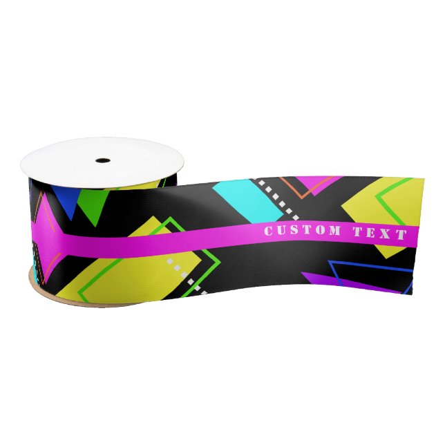 GEOMETRISCHE FORMEN GEMUSTERT NEON RETRO 80'S FASH SATINBAND (Spule)