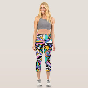 Geometrische Formen im Retro: farbenfroh Vintag. Capri Leggings