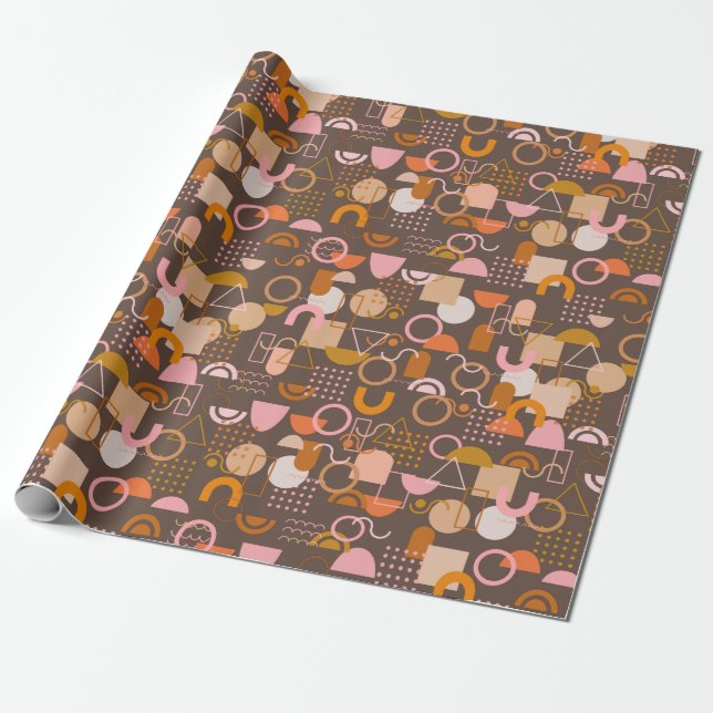 Geometrische Formen in braun rosa und orange Geschenkpapier (Ungerollt)