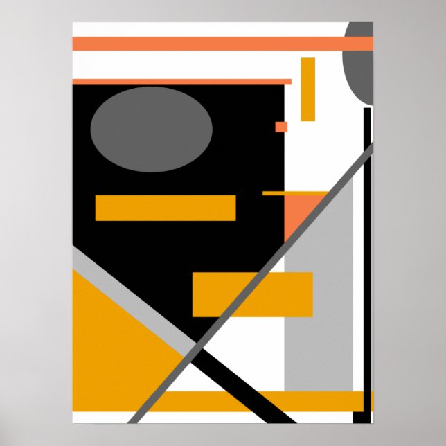 Geometrische Formen in Schwarz, Grau und Orange au Poster (Vorne)