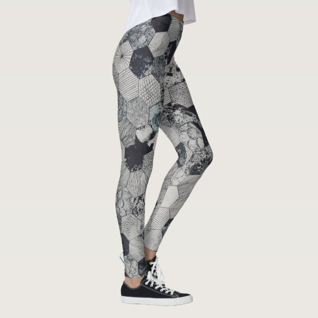 Geometrische Formen in Schwarz und Grau Leggings (Rechts)