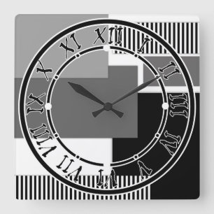 geometrische Formen in Schwarz und Weiß Quadratische Wanduhr