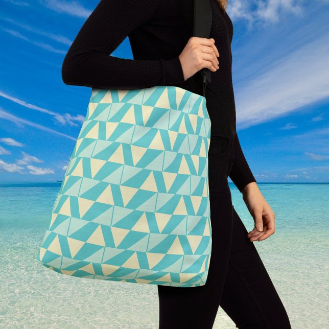 Geometrische Formen in Türkis und Gelb Tragetaschen Mit Langen Trägern (Von Creator hochgeladen)