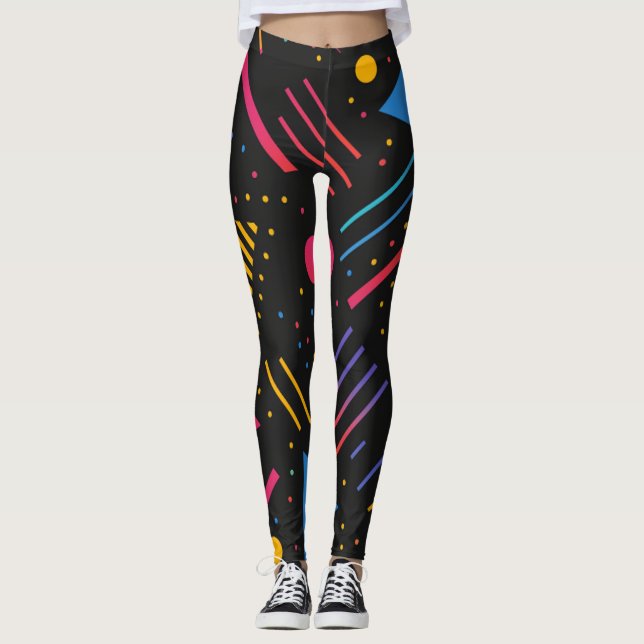 Geometrische Formen, Linien, Punkte in lebhaften F Leggings (Vorderseite)