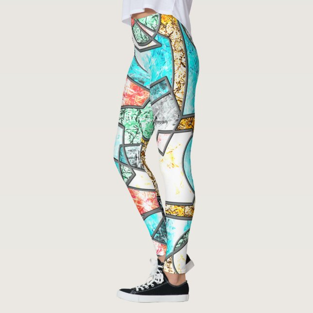 Geometrische Formen mit bizarren weißlichen Textur Leggings (Links)