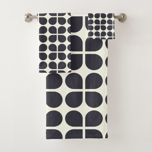 Geometrische Formen mittlerer Mod in Schwarz und W Badhandtuch Set (Insitu)