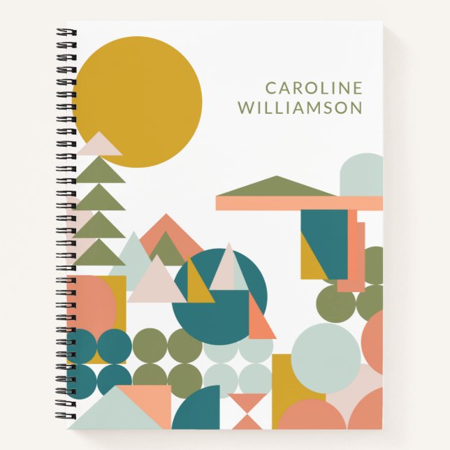 Geometrische Formen personalisierter Name Modernes Notizbuch (Vorderseite)