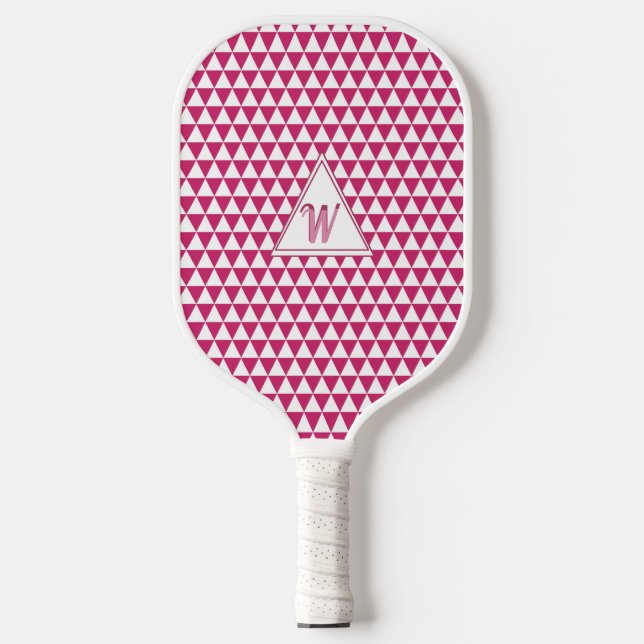 Geometrische Formen Rosa und Weiß Moderne Monogram Pickleball Schläger (Vorderseite)