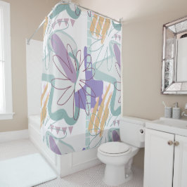 Geometrische Formen und Blume auf Weiß. Duschvorhang