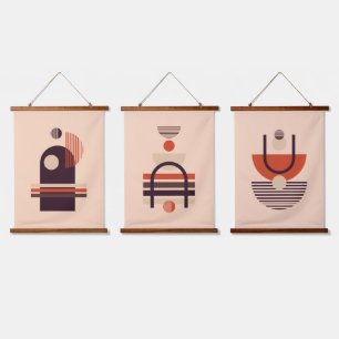 Geometrische Formen Zeitgenössische Kunst Wandteppich Mit Holzrahmen