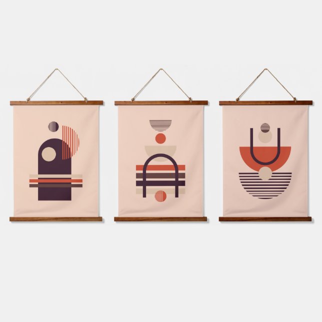 Geometrische Formen Zeitgenössische Kunst Wandteppich Mit Holzrahmen (Dreifach)