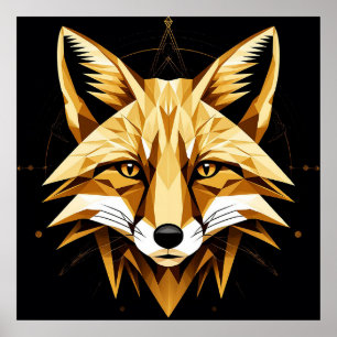 Geometrische Fox-Illustration mit goldenen Tönen Poster