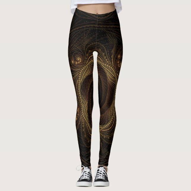 Geometrische Fraktale Schwarz-Braun-Elegant Leggings (Vorderseite)