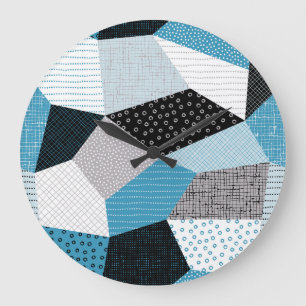 Geometrische Freehand Zeichnend Patchwork-Tiles Große Wanduhr