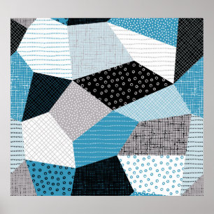 Geometrische Freehand Zeichnend Patchwork-Tiles Poster