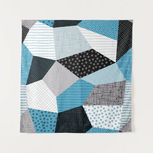 Geometrische Freehand Zeichnend Patchwork-Tiles Wandteppich (Vorderseite)