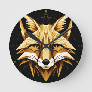 Geometrische Fuchsdarstellung mit goldenen Tönen Runde Wanduhr