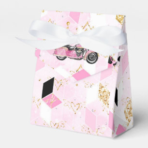 geometrische Gefälligkeitsbox in Rosa, Schwarz und Geschenkschachtel