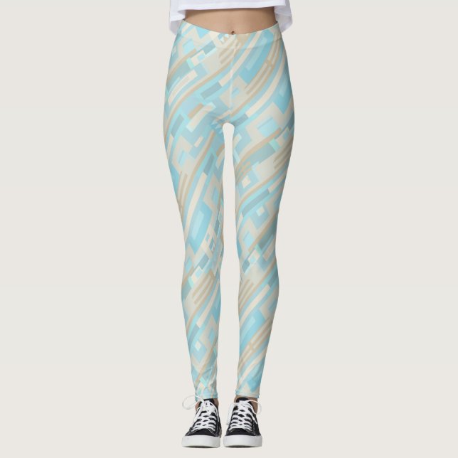 Geometrische gemustert-blaubeige Leggings (Vorderseite)