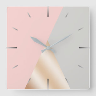 geometrische geometrische Dreiecke aus Rosa, Grau  Quadratische Wanduhr
