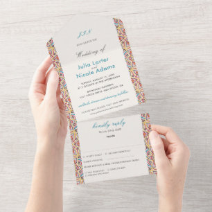 Geometrische Glitzern Kupfermetallische Hochzeit All In One Einladung