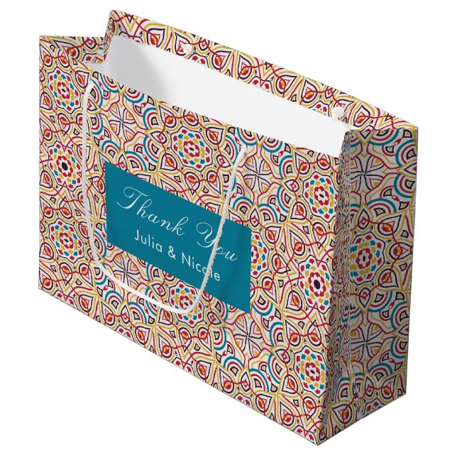 Geometrische Glitzern Kupfermetallische Hochzeit Große Geschenktüte (Vorderseite Schrägansicht)