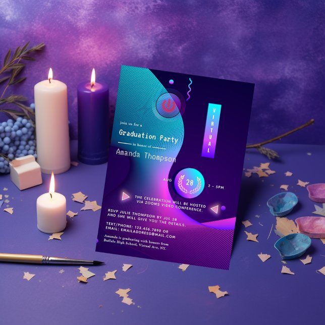 Geometrische Glow Virtual Graduation Party Einladung (Von Creator hochgeladen)