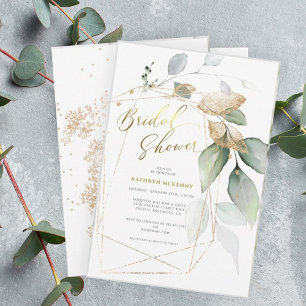 Geometrische Gold-Eukalyptus-Grün-Brautparty Einladung