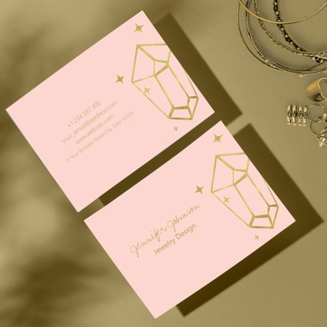 Geometrische Gold Foil Pink Business Card Visitenkarte (Von Creator hochgeladen)