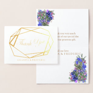Geometrische Gold Foil Violet Blume DANK Karte