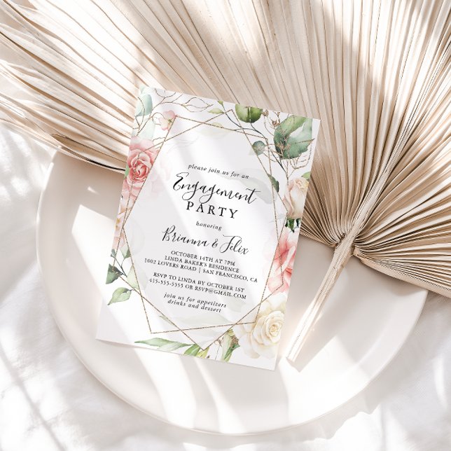 Geometrische Gold Green Foliage Einladung (Von Creator hochgeladen)