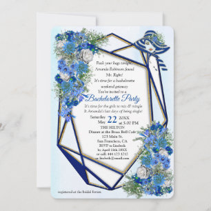 Geometrische Gold-Navy - Blaue Blumen Junggesellin Einladung