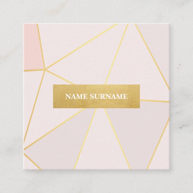 Geometrische Gold Pastellrosa Square Business Card Quadratische Visitenkarte (Vorderseite)