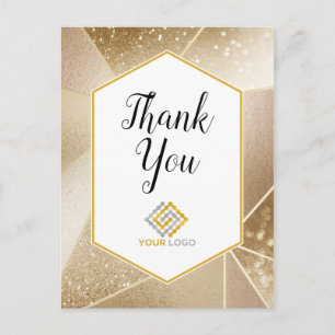Geometrische Gold-Sparkles-Danke-Logo-Geschäft Postkarte