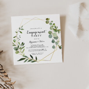 Geometrische Gold Tropical Green Engagement Party Einladung