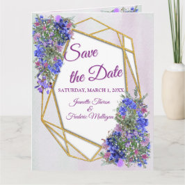 Geometrische Gold- und LavenderBlume Save the Date Karte