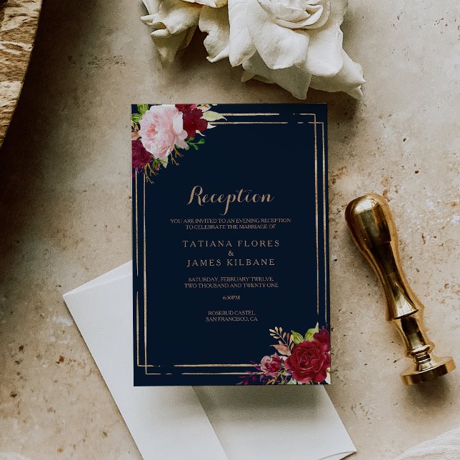 Geometrische Gold- und Red Wedding-Rezeptionskarte Einladung (Von Creator hochgeladen)