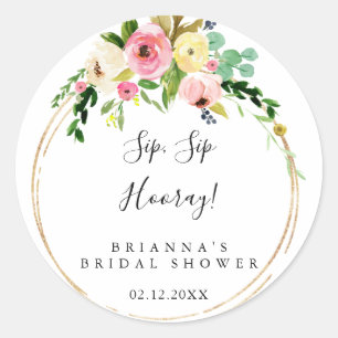 Geometrische Goldene Herbst-Sip-Sip-Hurra-Brautpar Runder Aufkleber