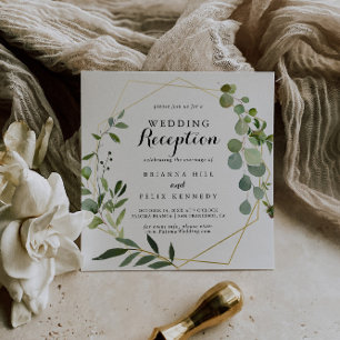 Geometrische goldene tropische grüne Hochzeitsfeie Einladung