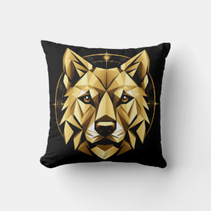 Geometrische Goldene Wolf Illustration Kissen