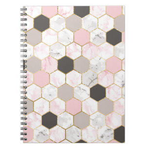 Geometrische Goldfolie, Marmorhexagonmuster. Notizblock