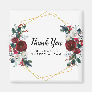 Geometrische Goldrahmen-Burgund-Winter-Blume Magnet