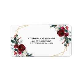 Geometrische Goldrahmen Burgundy Winter-Blume Adressaufkleber