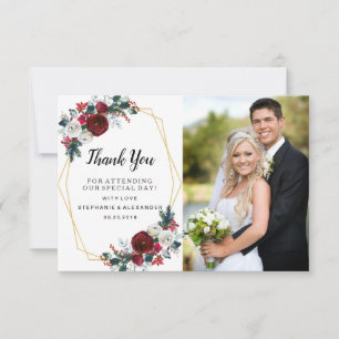 Geometrische Goldrahmen Burgundy Winter-Blume Dankeskarte