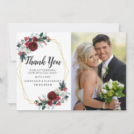 Geometrische Goldrahmen Burgundy Winter-Blume Dankeskarte