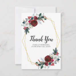 Geometrische Goldrahmen Burgundy Winter-Blume Dankeskarte