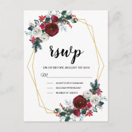 Geometrische Goldrahmen Burgundy Winter-Blume Einladungspostkarte