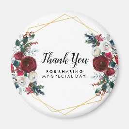 Geometrische Goldrahmen Burgundy Winter-Blume Magnet