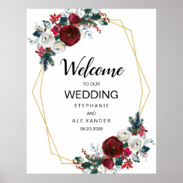 Geometrische Goldrahmen Burgundy Winter-Blume Poster